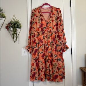 Jodifl Terra Cotta Floral Tiered Long sleeve Dress